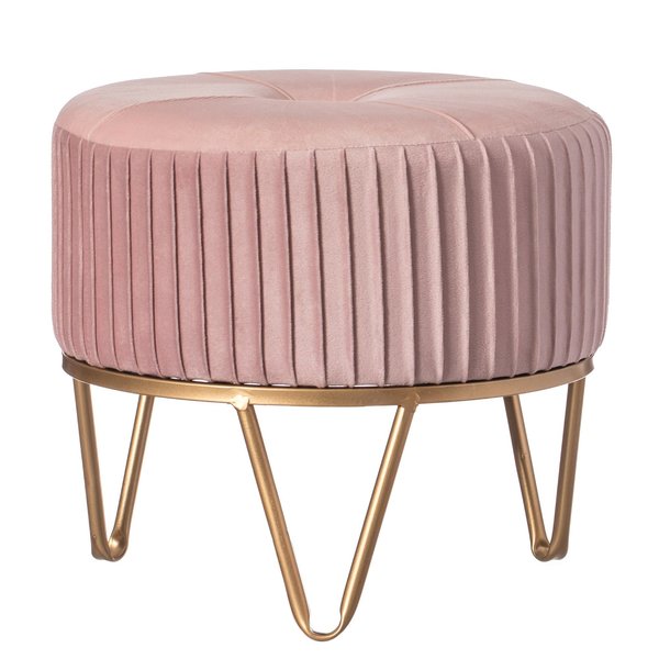 Fabulaxe Round Velvet Ottoman Stool Raised with Hairpin Gold Base, Pink, Small QI004324.PK.S
